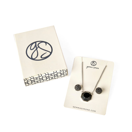 Gemma Simone Silver Necklace + Black Earrings
