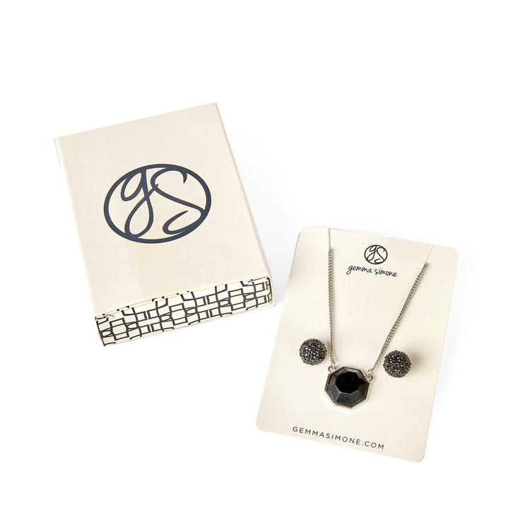 Gemma Simone Silver Necklace + Black Earrings