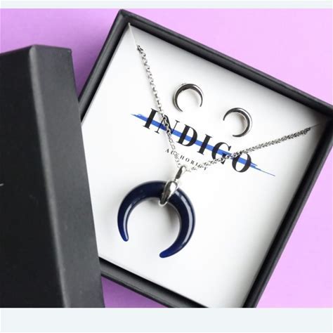 Indigo Authority Crescent Necklace/Earring Set