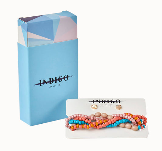 Indigo Authority Beaded Bracelet + Earring Set